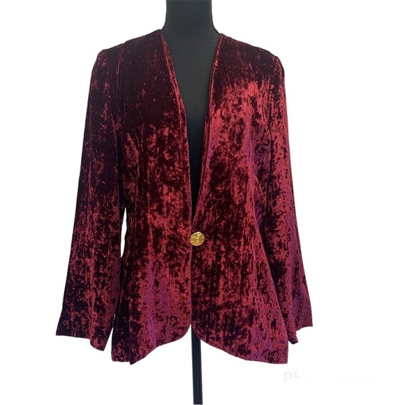 DEEP raspberry red crushed velvet blazer Sz M - Picture 1 of 11